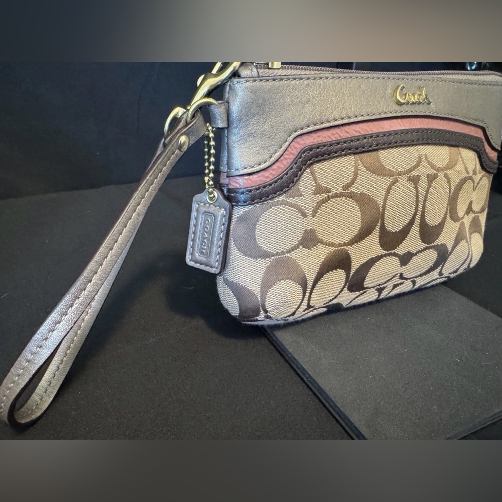 Coach Brown and Tan Signature Wristlet